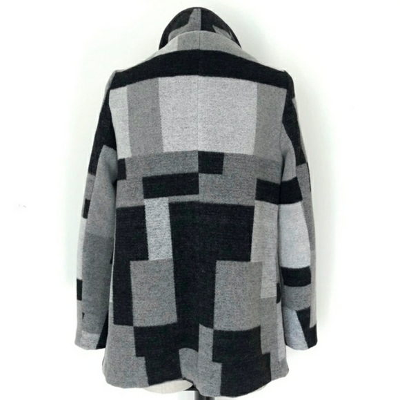 French Connection Black and Gray Color Block Cardigan Coat - Picture 2 of 4